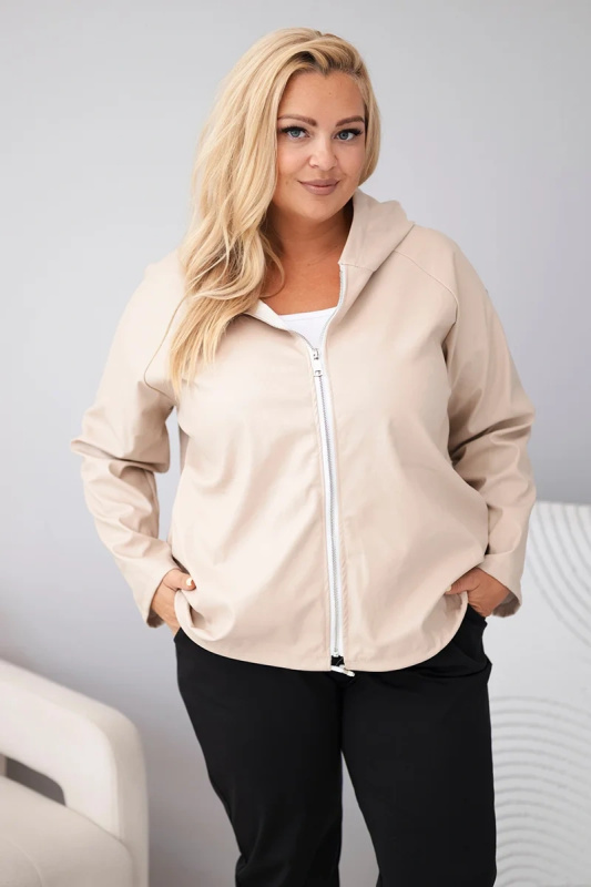 Kesi Dámská bunda Plus Size s kapucí a nastavitelným spodkem hnědá Barva: Béžová, Velikost: UNI