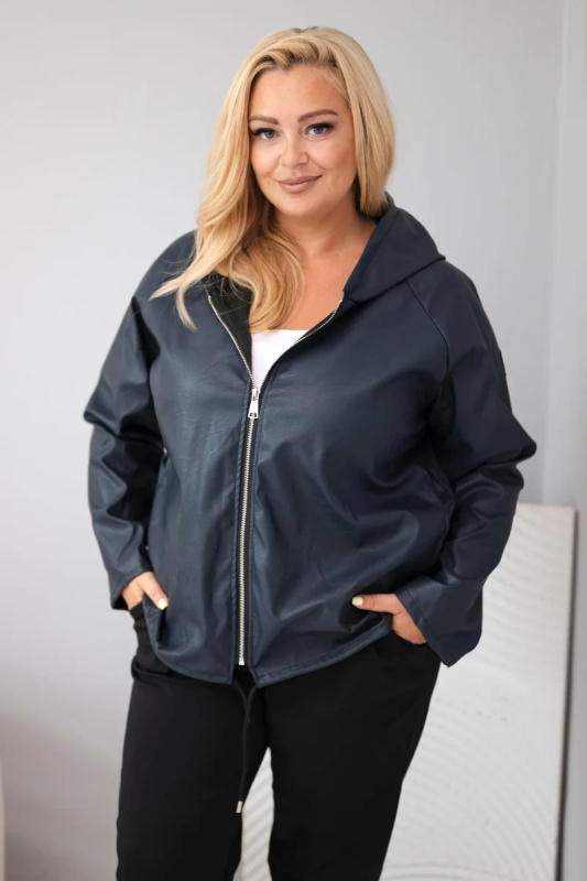 Kesi Dámská bunda Plus Size s kapucí a nastavitelným spodkem hnědá Barva: Modrá - tmavě, Velikost: UNI