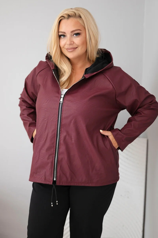Kesi Dámská bunda Plus Size s kapucí a nastavitelným spodkem hnědá Barva: Bordó, Velikost: UNI
