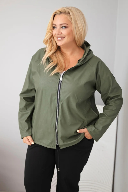 Kesi Dámská bunda Plus Size s kapucí a nastavitelným spodkem hnědá Barva: Zelená, Velikost: UNI