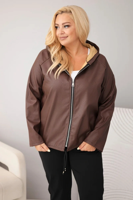 Kesi Dámská bunda Plus Size s kapucí a nastavitelným spodkem hnědá Barva: Hnědá, Velikost: UNI