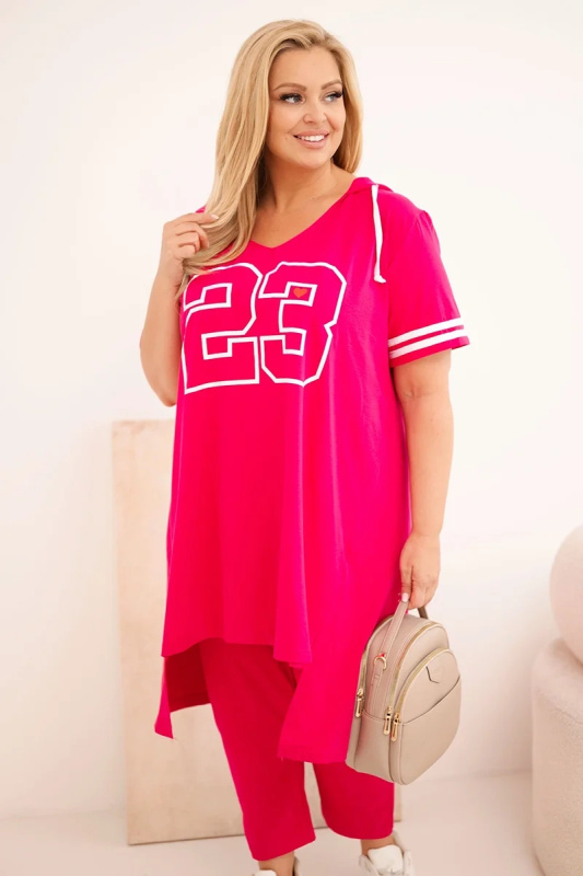 Kesi Dámská bavlněná souprava Plus Size s mikinou s kapucí a kalhotami modrá Barva: Fialová, Velikost: 3XL