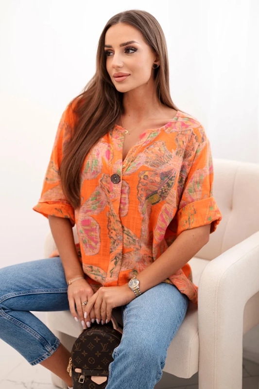 Kesi Dámská halenka ART10881 z bavlny Barva: Oranžová, Velikost: UNI