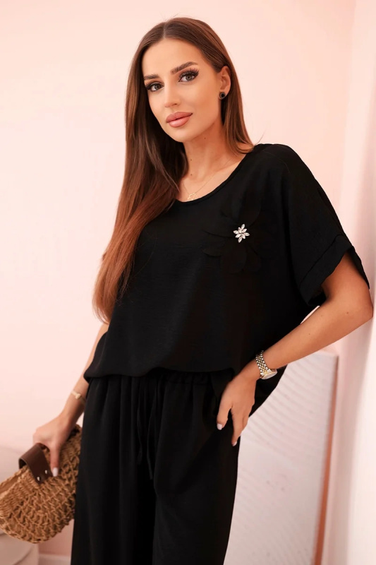 Kesi Dámský viskózový komplet ART0109 s ozdobným květem Barva: Černá, Velikost: UNI