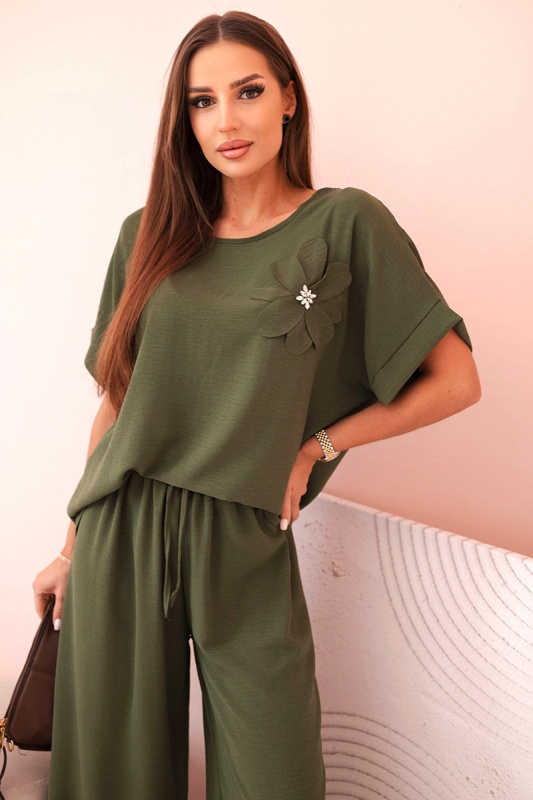 Kesi Dámský viskózový komplet ART0109 s ozdobným květem Barva: Zelená, Velikost: UNI