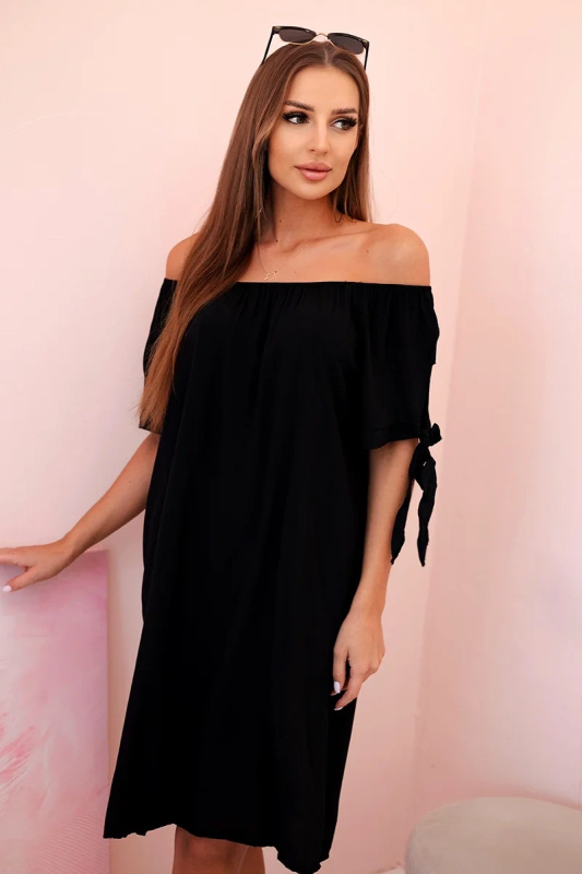 Kesi Dámské viskózové šaty 81785 s vázáním na rukávech Barva: Černá, Velikost: UNI