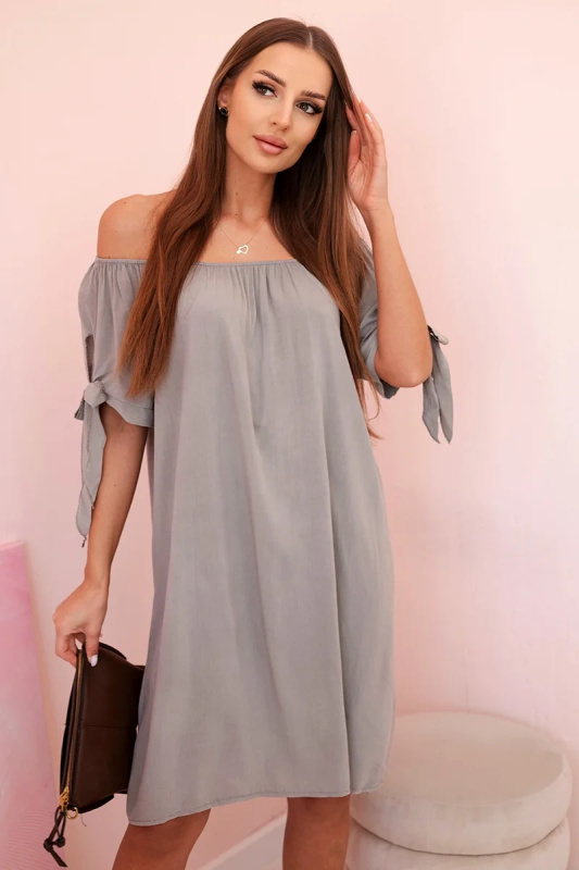 Kesi Dámské viskózové šaty 81785 s vázáním na rukávech Barva: Šedá - světle, Velikost: UNI