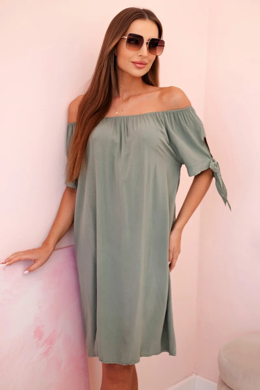 Kesi Dámské viskózové šaty 81785 s vázáním na rukávech Barva: Zelená, Velikost: UNI