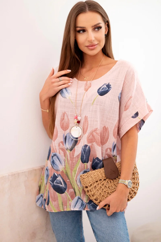 Kesi Dámská halenka s přívěškem ART10739 s tulipány Barva: Růžová - světle, Velikost: UNI