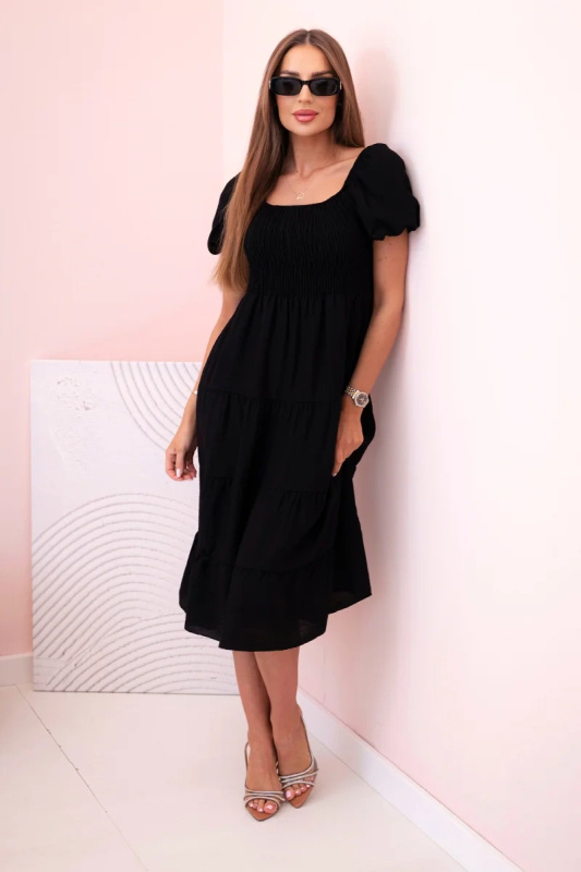 Kesi Dámské viskózové šaty Skepta s nabíranými rukávy a volánkovým topem Barva: Černá, Velikost: UNI