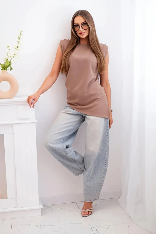 Kesi Elegantní dámská halenka Aden  s volánky a asymetrickým střihem Barva: Hnědá, Velikost: UNI