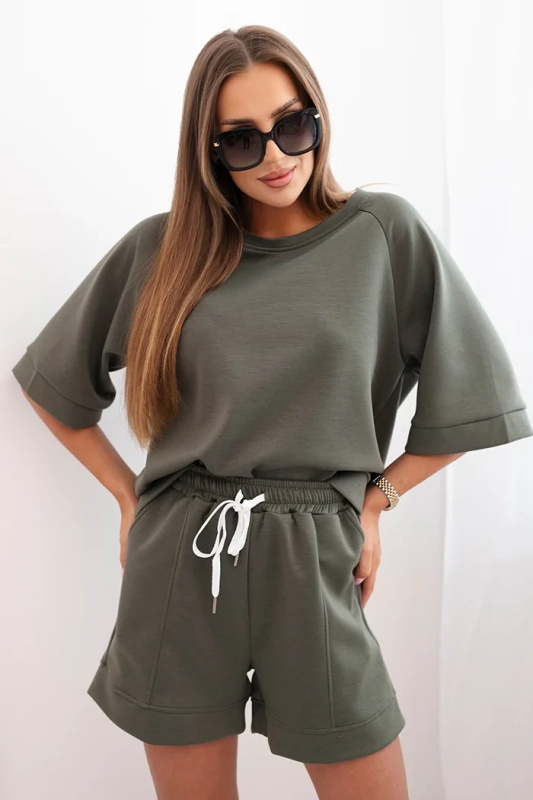 Kesi Dámská viskózová souprava 7402 halenka + šortky Barva: Zelená, Velikost: UNI