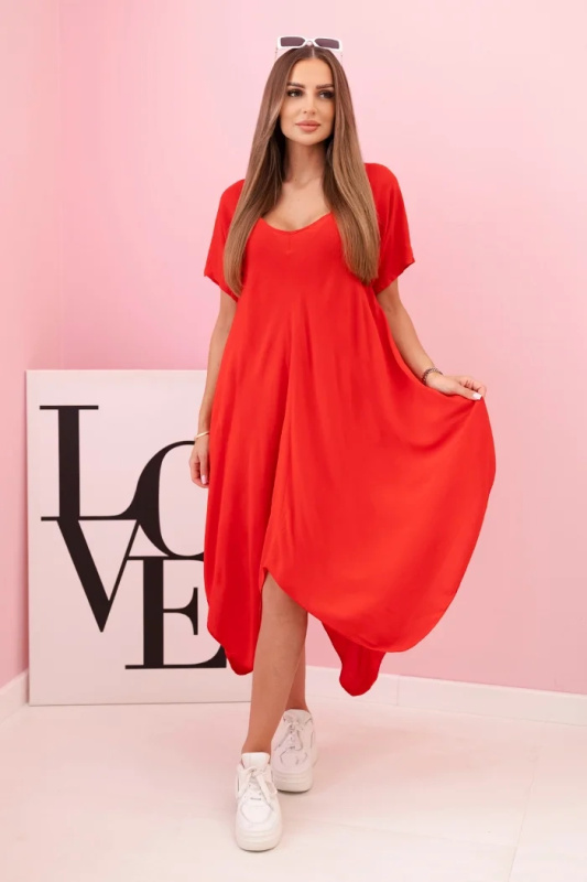 Kesi Dámské viskózové šaty 3184 s krátkým rukávem Barva: Červená, Velikost: UNI