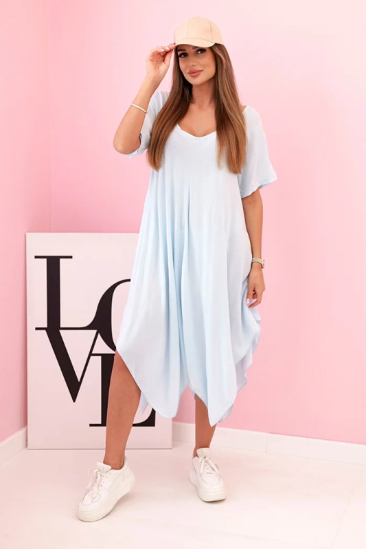 Kesi Dámské viskózové šaty 3184 s krátkým rukávem Barva: Modrá - světle, Velikost: UNI