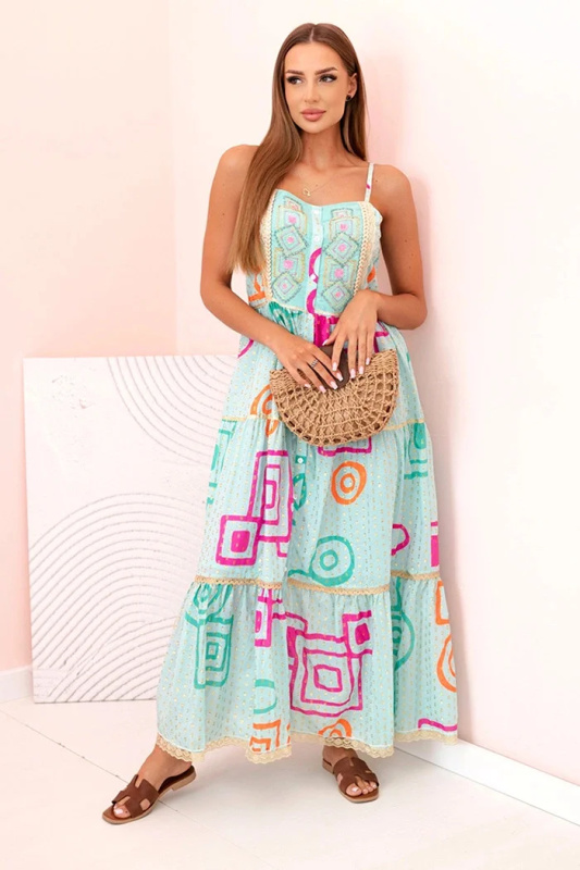 Kesi Dámské bavlněné šaty April  s barevným vzorem Barva: Tyrkysová, Velikost: L/XL