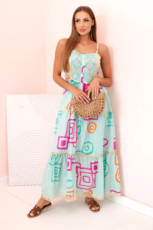 Kesi Dámské bavlněné šaty April  s barevným vzorem Barva: Modrá, Velikost: M/L