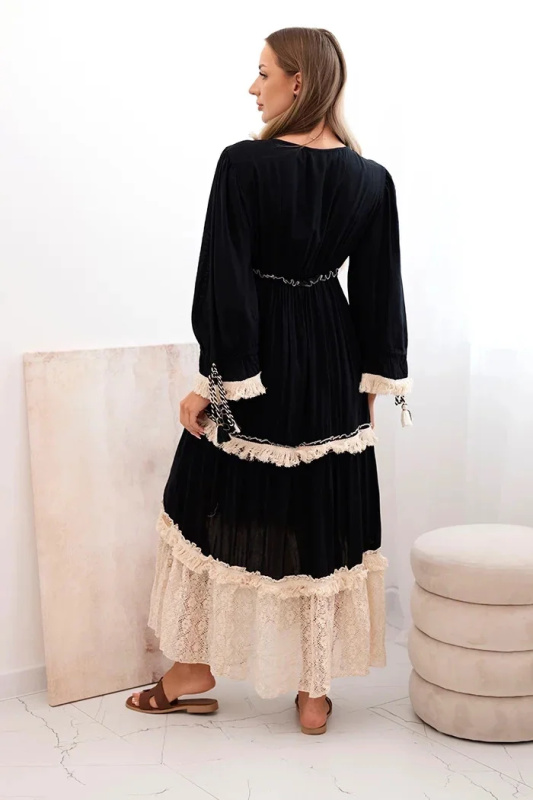 Kesi Dámské boho šaty New s krajkou Barva: Černá, Velikost: UNI