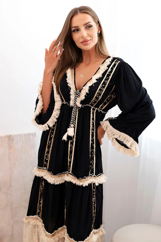 Kesi Dámské boho šaty New s krajkou Barva: Černá, Velikost: UNI