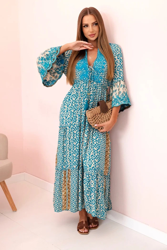 Kesi Dámské viskózové šaty Cory s volánky Barva: Tyrkysová, Velikost: UNI