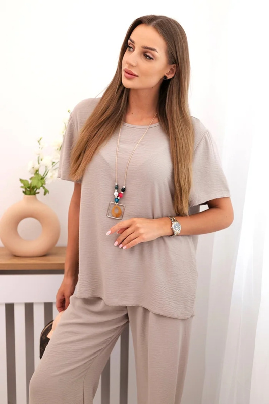 Kesi Dámský komplet s volnou halenkou a širokými nohavicemi fango Barva: Fialová, Velikost: UNI