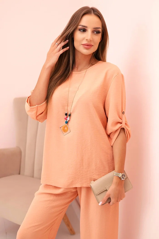 Kesi Dámský komplet Tari s halenkou s náhrdelníkem a širokými nohavicemi Barva: Oranžová, Velikost: UNI