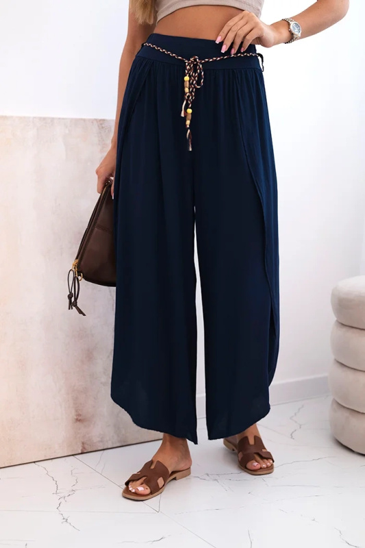 Kesi Dámské viskózové kalhoty Ali s rozparkem na nohavicích Barva: Modrá - tmavě, Velikost: UNI