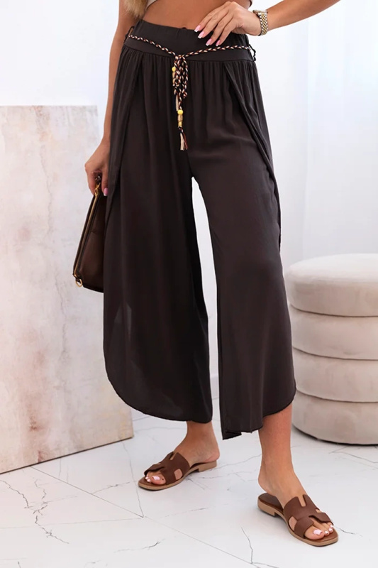 Kesi Dámské viskózové kalhoty Ali s rozparkem na nohavicích Barva: Hnědá, Velikost: UNI