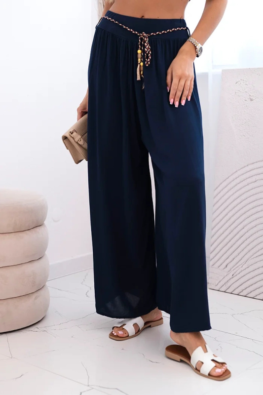 Kesi Dámské kalhoty Iba z viskózy se širokými nohavicemi Barva: Modrá - tmavě, Velikost: UNI