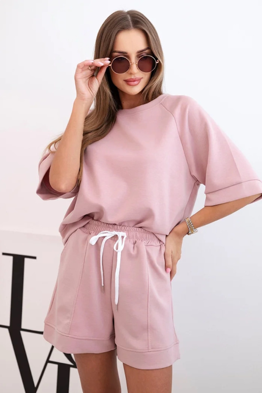 Kesi Dámská máslová souprava s halenkou s krátkým rukávem a šortkami s gumičkou Barva: Růžová - světle, Velikost: UNI