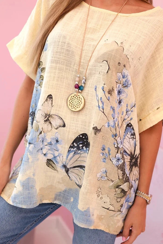 Kesi Dámská bavlněná košile s motýly a květinami Barva: Žlutá, Velikost: UNI