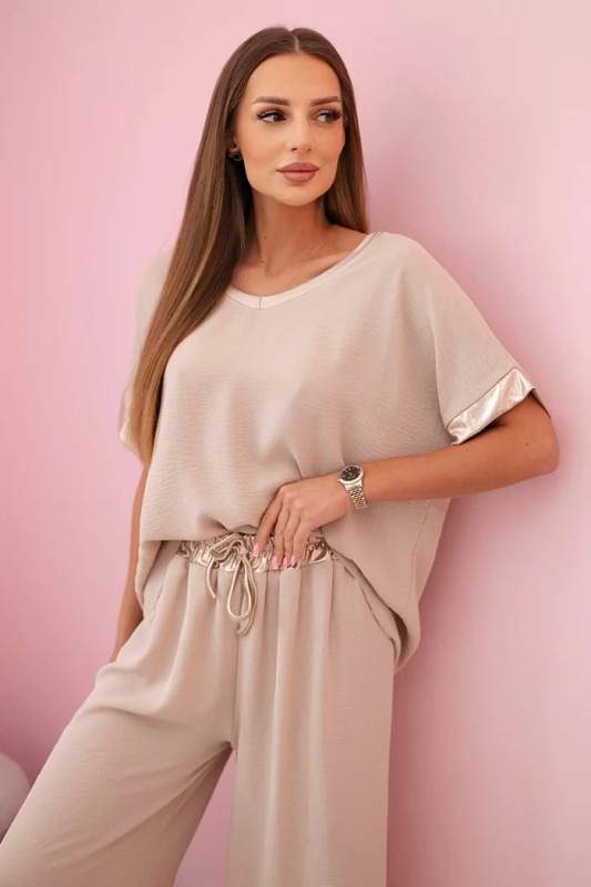 Kesi Viskózový komplet se zlatým lemováním Barva: Béžová - tmavě, Velikost: UNI