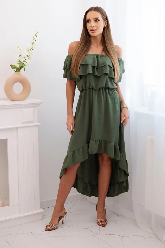 Kesi Dámské šaty s odhalenými rameny a prodlouženými zády Barva: Zelená, Velikost: UNI