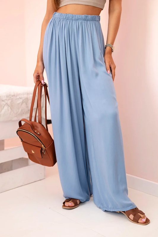 Široké dámské viskózové kalhoty s elastickým pasem z denimu UNI