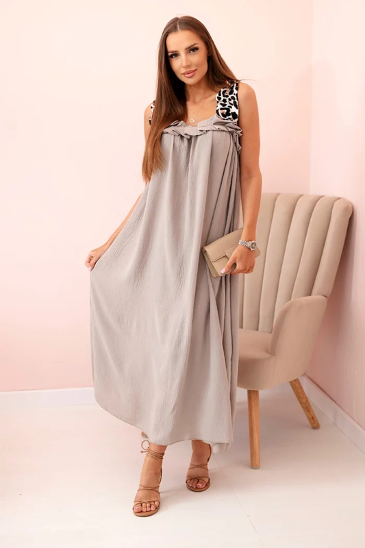 Kesi Dámské šaty s ramínky s leopardím potiskem Barva: Fialová, Velikost: UNI