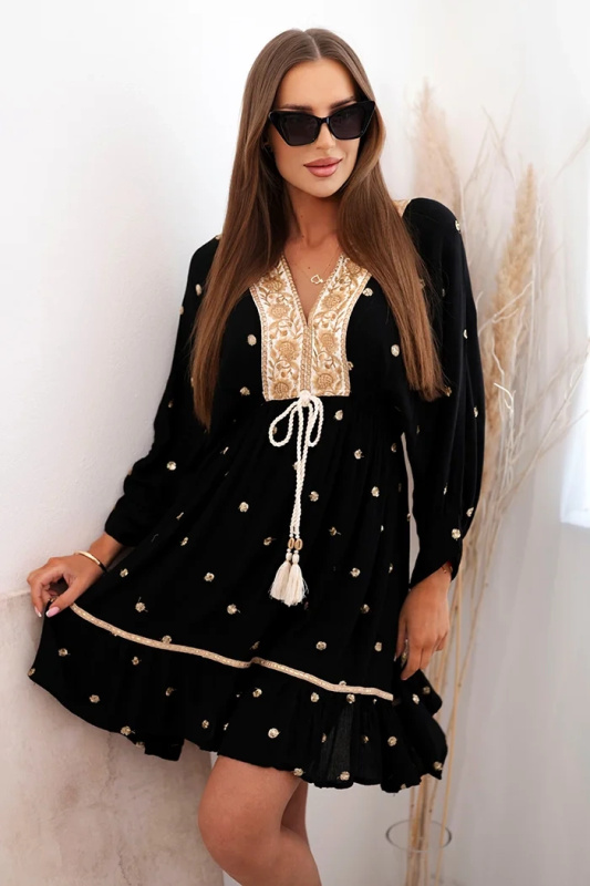 Kesi Dámské boho Angel viskózové šaty s výšivkou Barva: Černá, Velikost: UNI