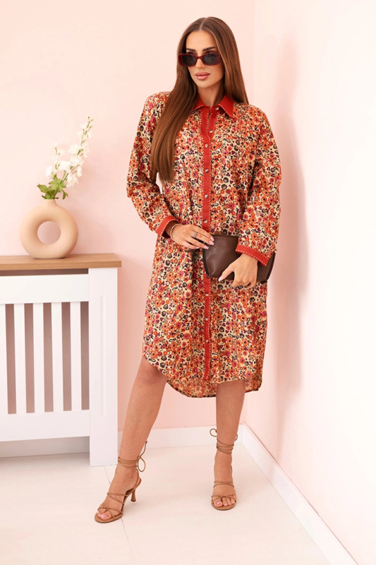 Kesi Dámské šaty CD9M s potiskem květin Barva: Oranžová, Velikost: UNI