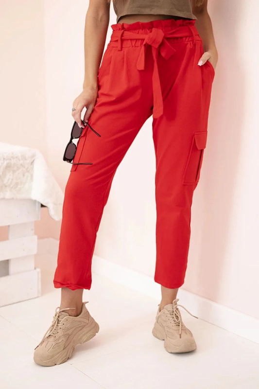 Kesi Dámské cargo kalhoty 69387 s vysokým pasem Barva: Červená, Velikost: UNI