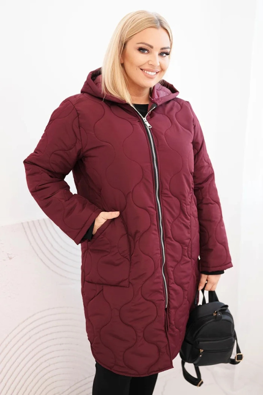 Kesi Dámská zimní prošívaná bunda Plus Size s kapucí Barva: Fialová, Velikost: UNI