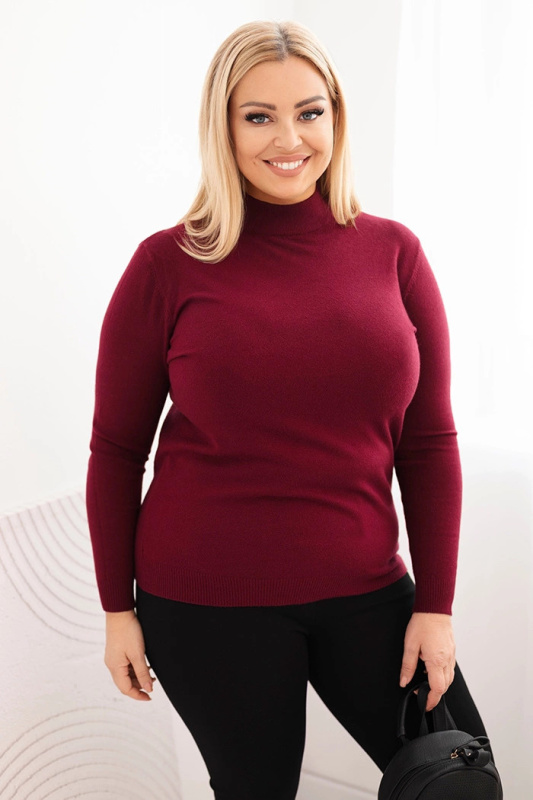 Kesi Dámský svetr Plus Size z viskózy s rolákem bordový Barva: Bordó, Velikost: UNI