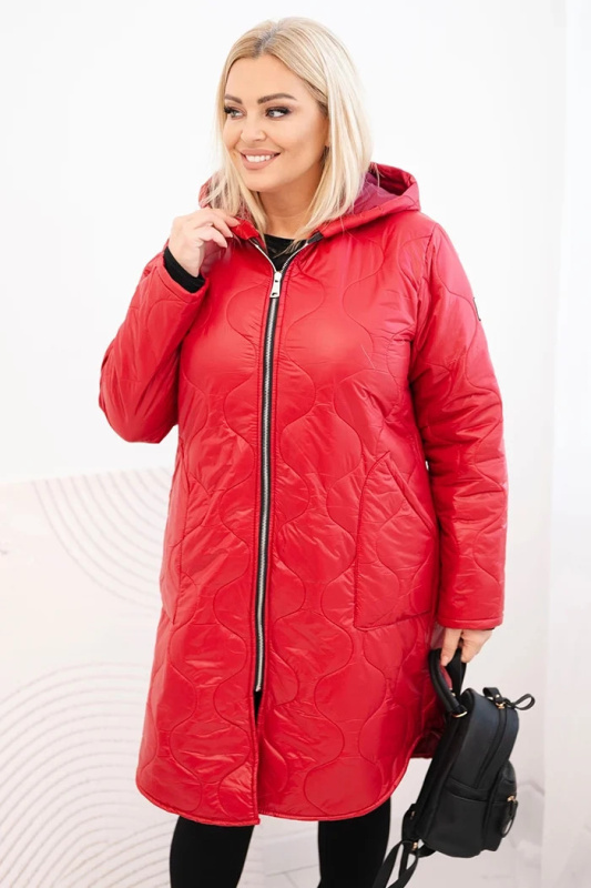 Kesi Dámská zimní prošívaná bunda Plus Size s kapucí Barva: Červená, Velikost: UNI