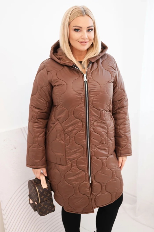 Kesi Dámská zimní prošívaná bunda Plus Size s kapucí Barva: Hnědá, Velikost: UNI