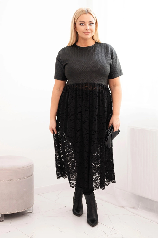 Kesi Dámské šaty Plus Size s krátkým rukávem a krajkovým lemem Velikost: UNI