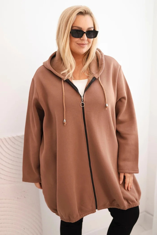 Kesi Dámská mikina Plus Size zateplená s kapucí a zipem Barva: Hnědá, Velikost: UNI