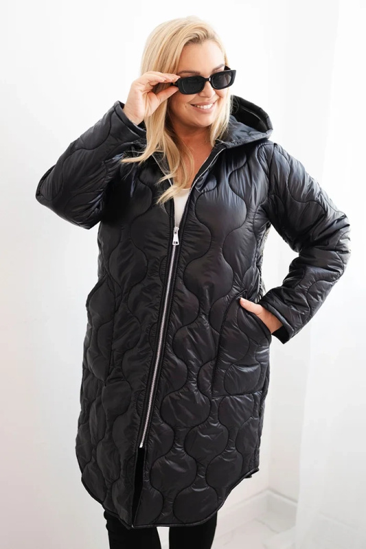 Kesi Dámská zimní bunda Plus Size prošívaná s kapucí Barva: Černá, Velikost: UNI