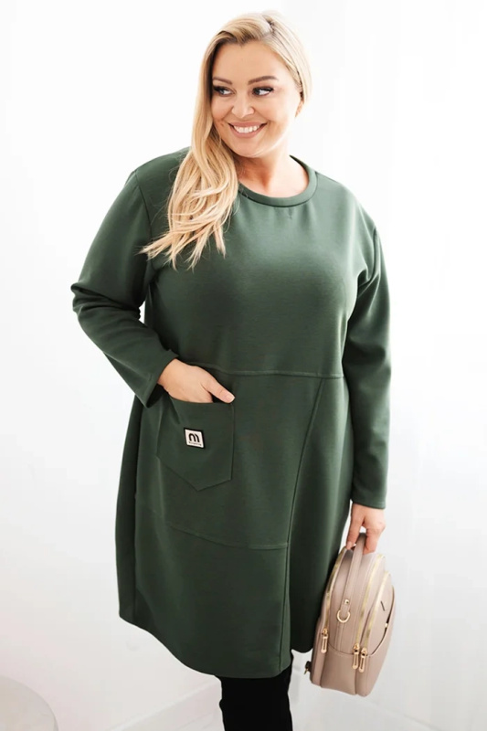Kesi Dámské šaty Plus Size máslo s kapsou a rukávem 3/4 khaki Barva: Zelená, Velikost: UNI