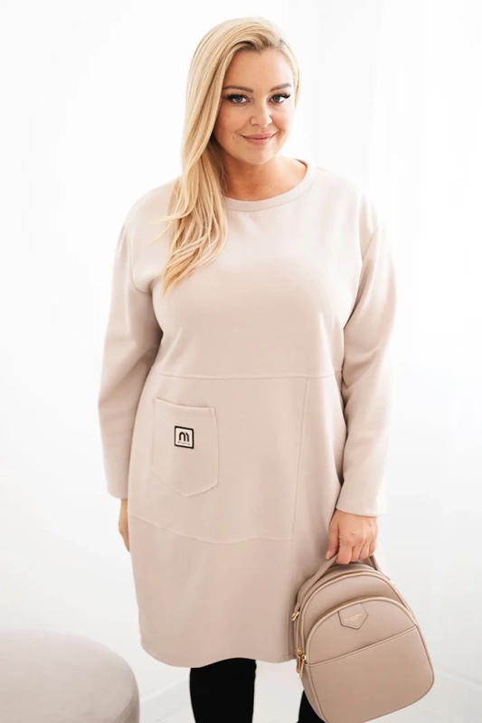Kesi Dámské šaty Plus Size máslo s kapsou a rukávem 3/4 khaki Barva: Béžová, Velikost: UNI