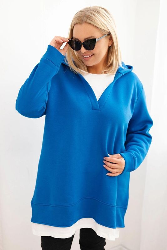 Kesi Dámská mikina zateplená Plus Size s kapucí a výstřihem do V Barva: Fialová, Velikost: UNI