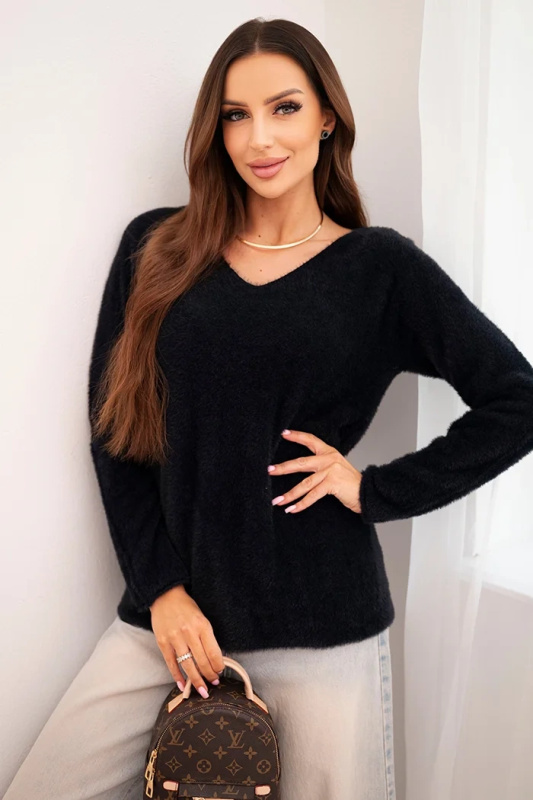 Kesi Dámský svetr z měkké pleteniny s V výstřihem fango Barva: Černá, Velikost: UNI