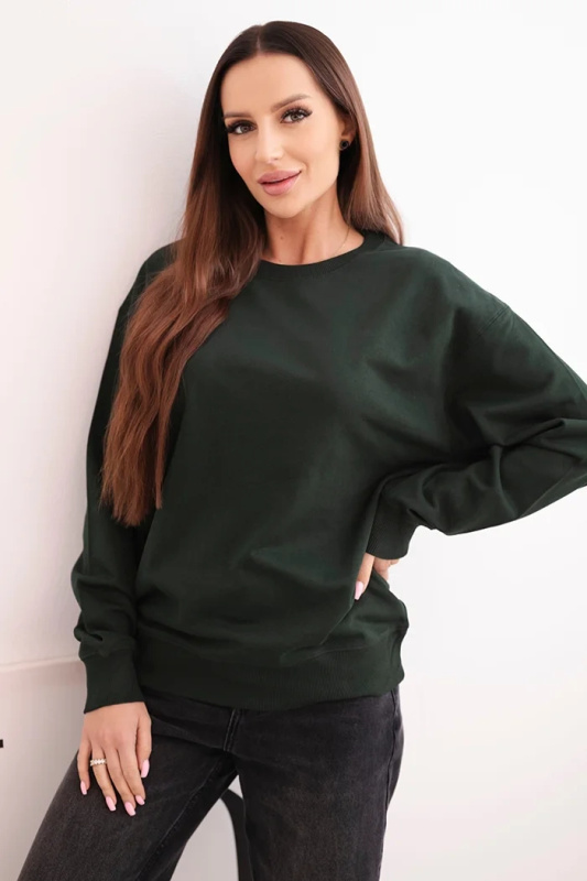 Kesi Dámská mikina z pružného bavlněného materiálu basic s kulatým výstřihem Barva: Zelená - tmavě, Velikost: M