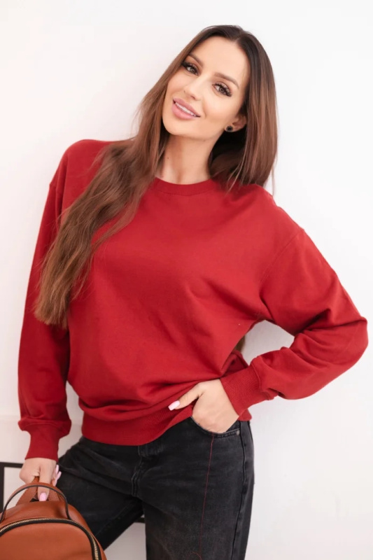 Kesi Dámská mikina z pružného bavlněného materiálu basic s kulatým výstřihem Barva: Bordó, Velikost: S